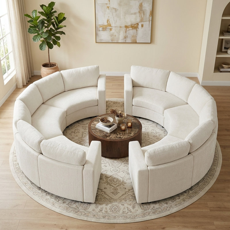 Canapé modulaire courbé modulaire, 2 ensembles de canapés semi-circulaires en chenille à 3 places, canapé rond moderne à assise profonde avec revêtement doux, canapé contemporain pour salon et appartement