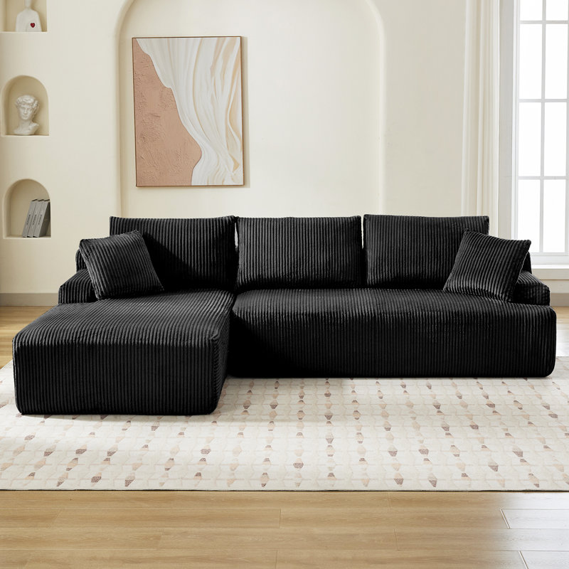 Canapé en velours côtelé Corduroy, canapé modulaire de 106 po, canapé modulaire en nuage avec méridienne en L, canapé éponge pour la chambre à coucher du salon, aucun assemblage requis