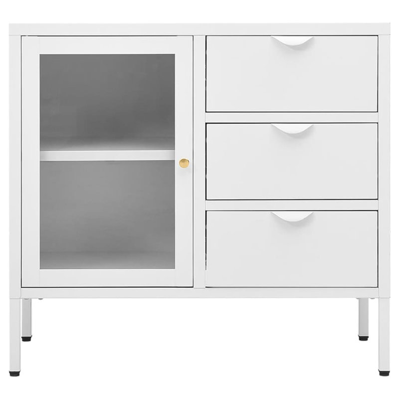 Sideboard Side Table for Living Room Bedroom Steel and Tempered Glass, White