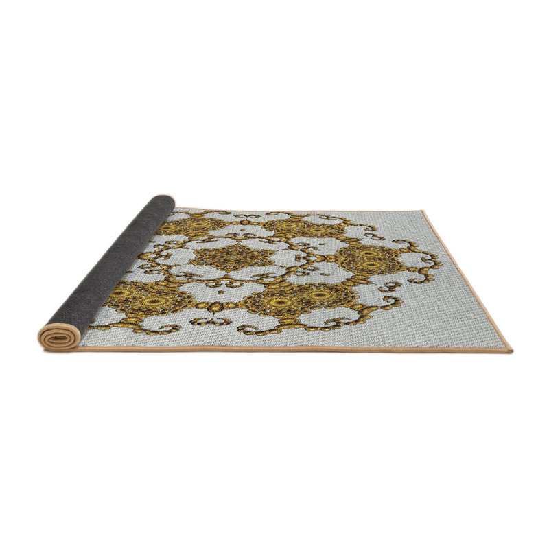 Tapis jaune/gris tissé à la machine, Rond 6 pi