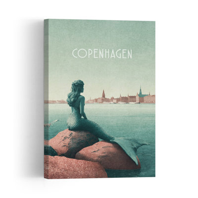 Copenhagen - Little Mermaid Dreamy Serene Tranquil Bird Architecture City Wall Art Print 1 Piece Wrapped Canvas Wall Art