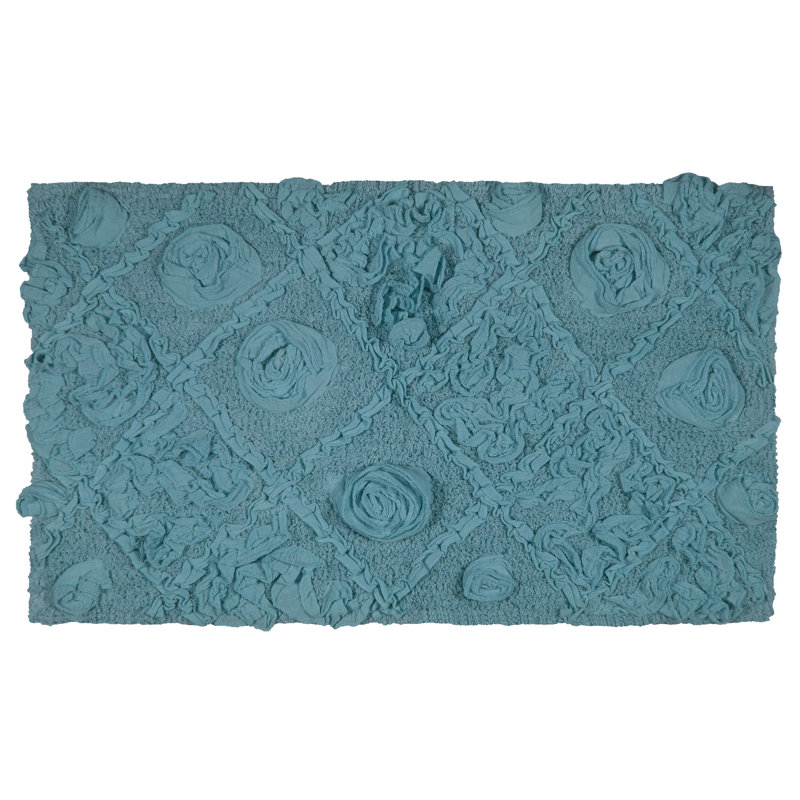 Schoenberger Floral Design Cotton Bath Rug, Blue, 34" L x 21" W