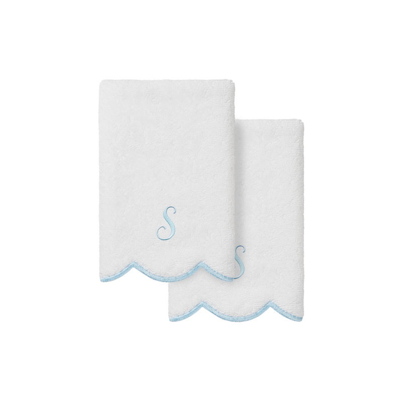  Ensemble de serviettes 100% coton turque ADORNIA, S, Blanc / Bleu, Ensemble de 2 serviettes à doigts
