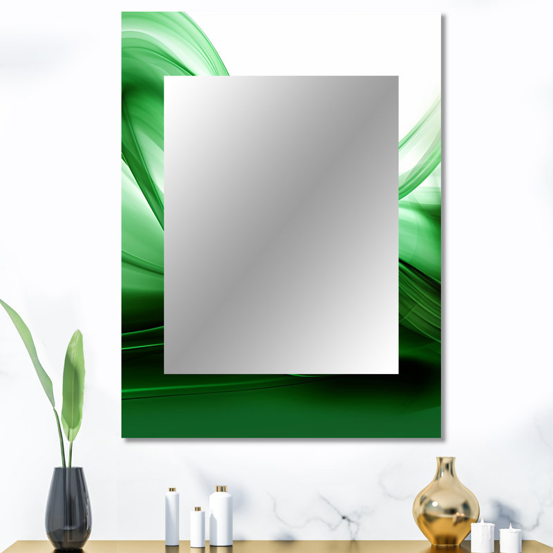 Vert et blanc Fractal Waves II - miroir décoratif fractal, miroir mural moderne, impression d'art en métal, 40 po x 30 po