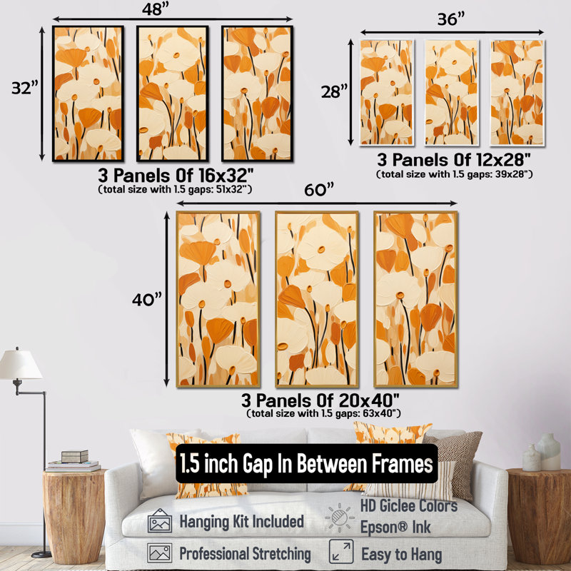 Marigold Minimal Petals Pattern - Marigold Wall Art, 28" H x 36" W x 1" D, White Floater Framed