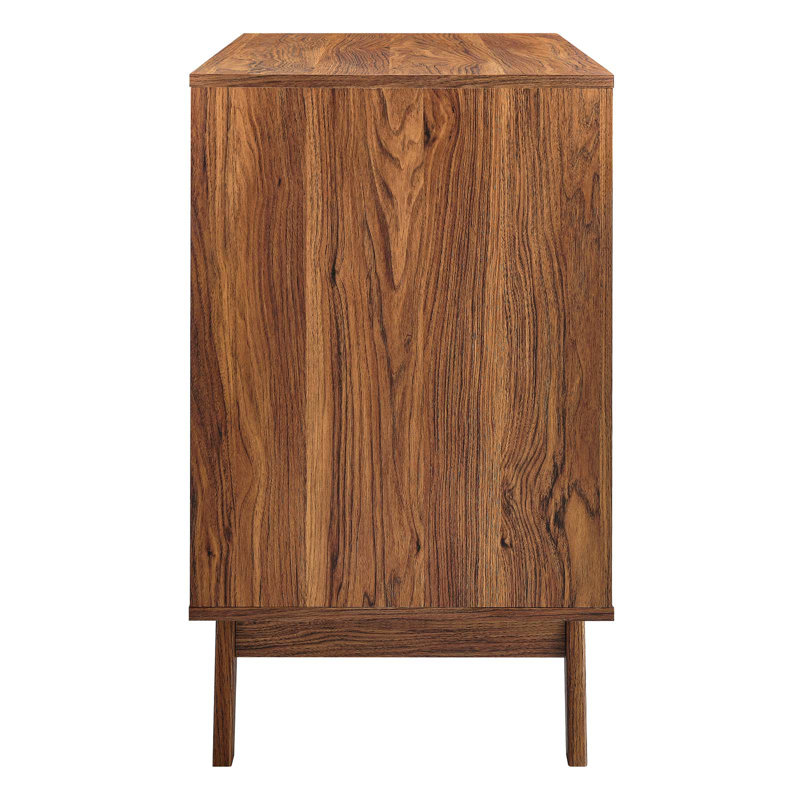 Walnut and Rattan 40" Modern Office Accent Cabinet