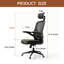 Chaise de bureau ergonomique en filet avec appui-tête réglable, accoudoirs relevables à 90 °, chaise de bureau pivotante à base en métal-124146923
