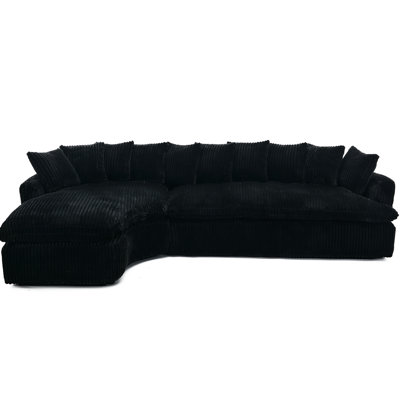 , 127", L-shape Modular , Elegant Curved Shape, Black Corduroy, High Foam, No Assembly, Seats 4 Comfortably 127" Sectional Left, Soft Spring-reinforced Ten Back Cushions, Assembly Needed, Comfortable
