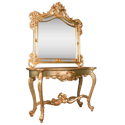 Chateaux De Rochecotte Gilded Console Table And Mirror Set