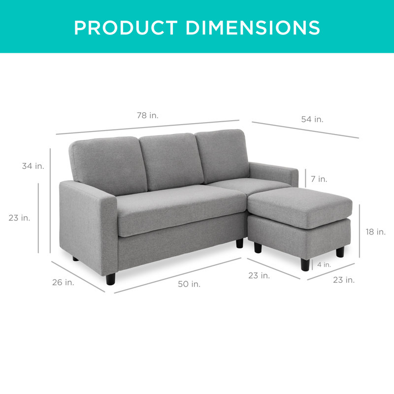 Canapé modulaire en lin avec méridienne et banc réversible Shaine, 100 % polyester gris clair