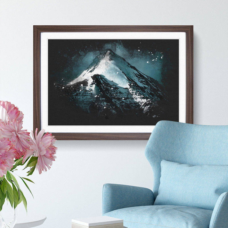 Snow Covered Mountain In India - Picture Frame Graphic Art, Walnut Framed, 33cm H x 45cm W x 2cm D