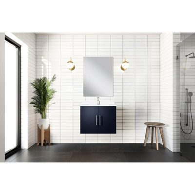 Navy Blue Bath Vanity 24" W X 22" D With White Quartz Countertop, 18" Mirror And Faucet - Scratch Stain Surface D, & To Scratches Stains For Extended Periods