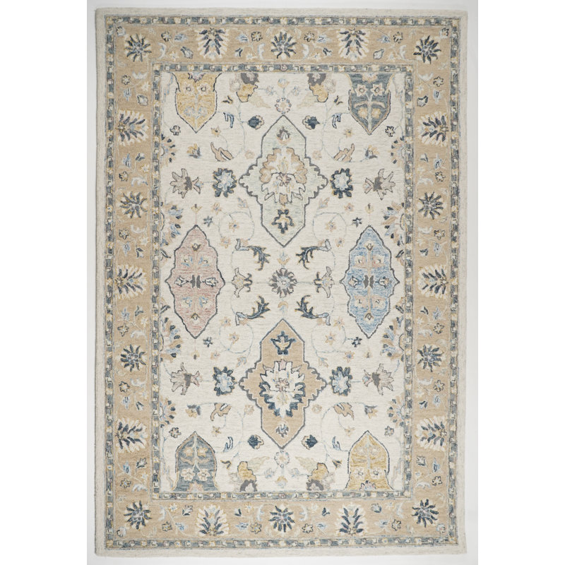 Detisha Wool Hand Tufted Indian Floral Hand Tufted Area Rug - Calming Boho Design, Rectangle 200 x 290 cm
