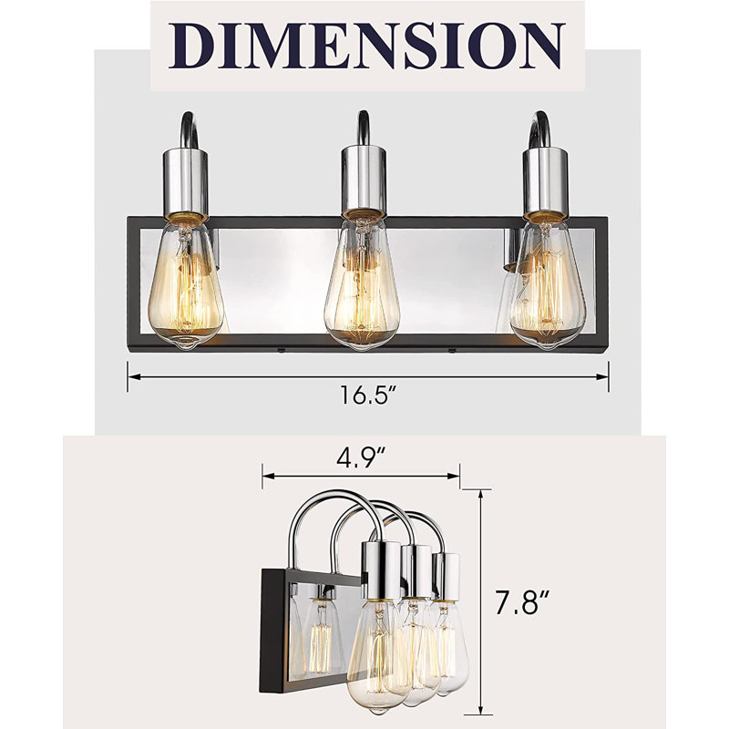 3 - Light Dimmable Vanity Light, Chrome/Black