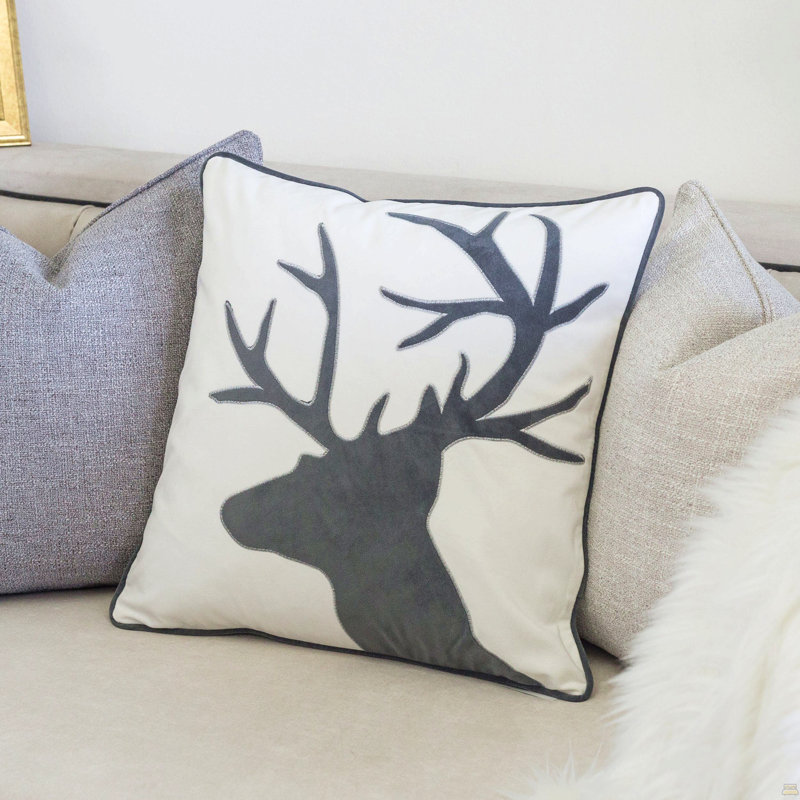 Coussin décoratif en velours Holiday Reindeer 20 x 20 - blanc et gris avec insert, Simple, Blanc