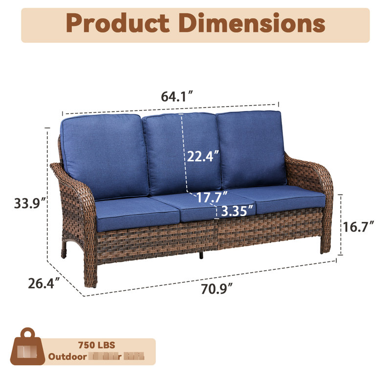 70,9 "extérieur 3 sièges pe bleu coussins rouille - Structure et mobilier de soutien ergonomique profond pour la détente