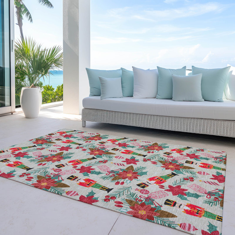 Tapis beige casse-noisette intérieur / extérieur lavable à la machine Xhevrie, Rectangle 10 pi x 14 pi