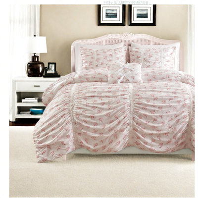 Ensemble de literie rose pour lit simple et simple XL, couette en microfibre, style coquette fleurie
