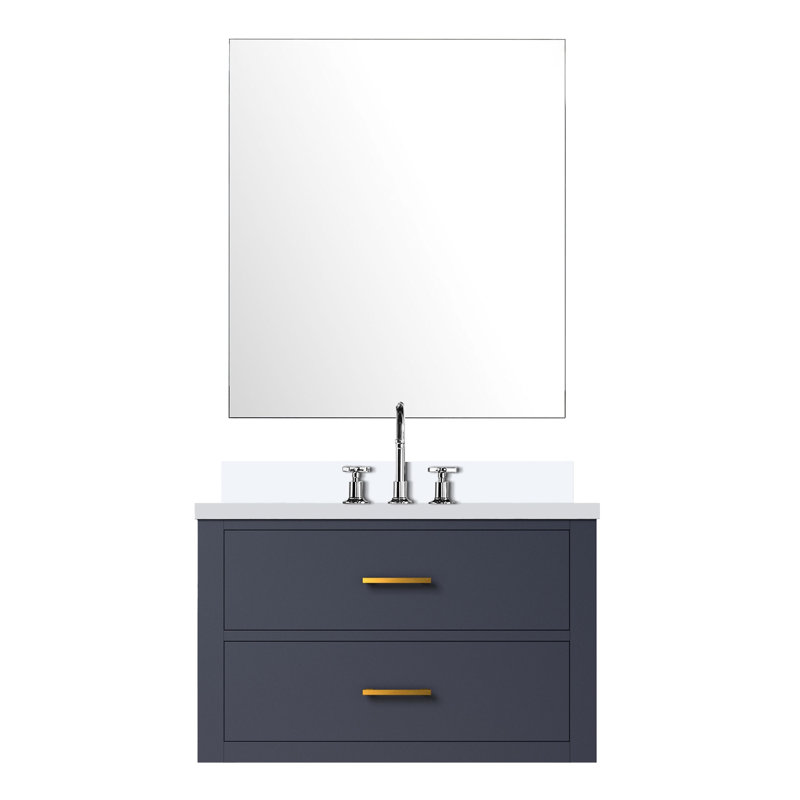 Meuble-lavabo bleu 30 po X P 22 po, comptoir en quartz, miroir et robinet en quartz blanc inclus, Blue