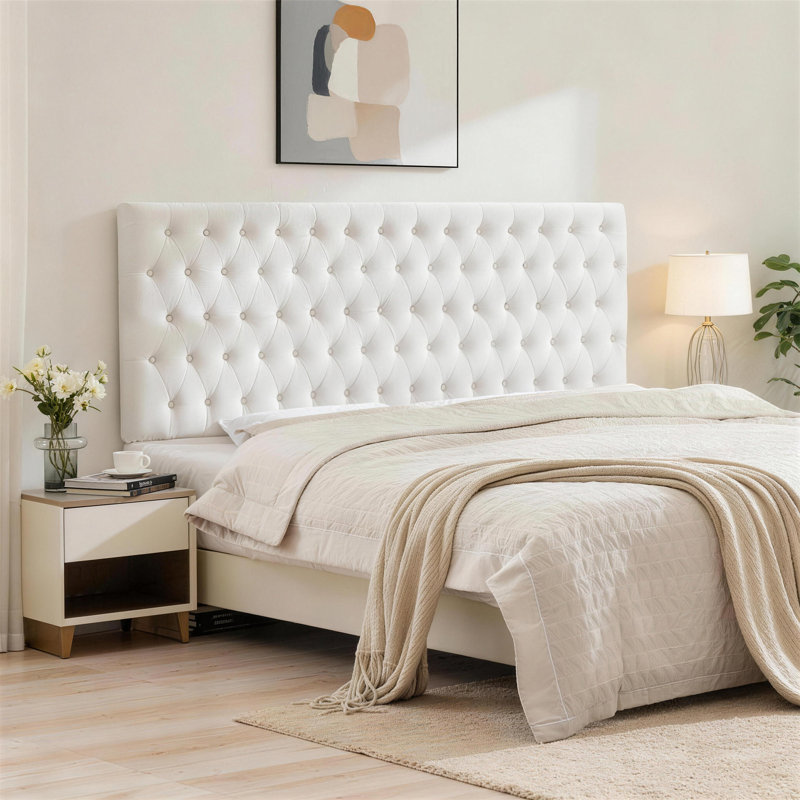 Tête de lit tapissier Aveigha Elegant, Velours blanc , Très grand