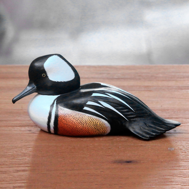 Nengah Sudarsana Hooded Merganser Duck Handmade Wood Sculpture
