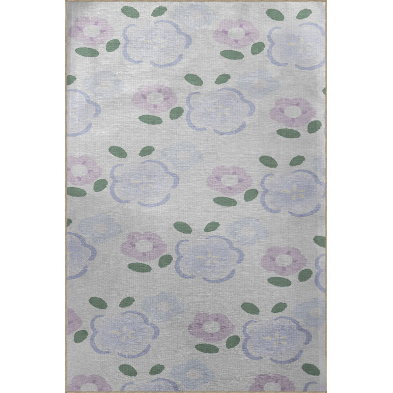 Tapis décoratif moderne à motif floral rose, Rectangle 5 pi 1,02 po x 7 pi 6,55 po