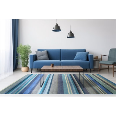 Tapis en laine noué à la main bleu marine noué à la main Strpied