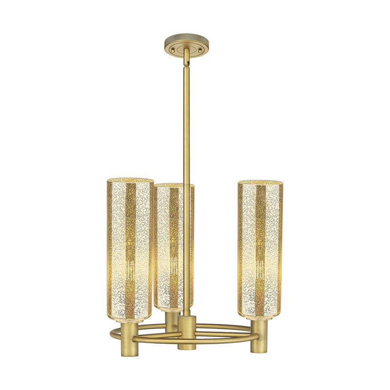 Luminaire suspendu 3 tiges Crown Point, Laiton brossé, H 15,38 po x l 18 po x P 18 po, Mercure