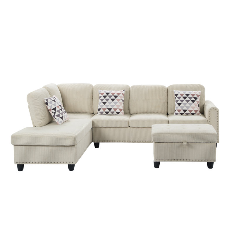 3 - Piece Upholstered Sectional, Beige Corduroy