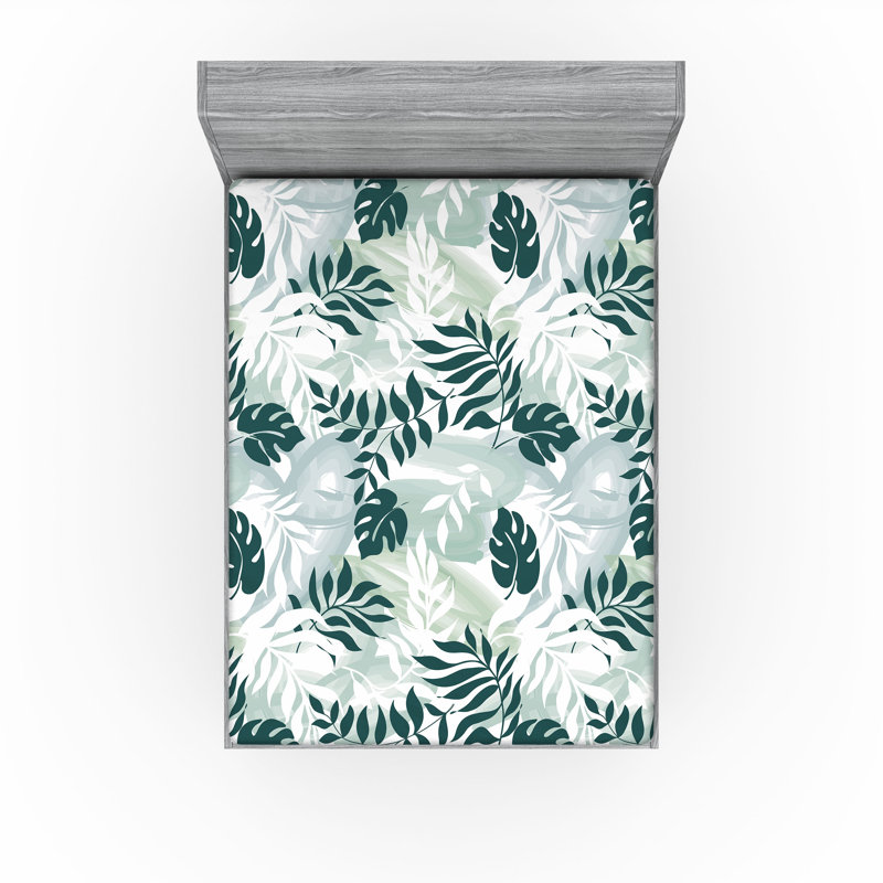 Drap-housse Ambesonne, Drap-housse de taille très grand, Bleu sarcelle foncé, blanc / floral