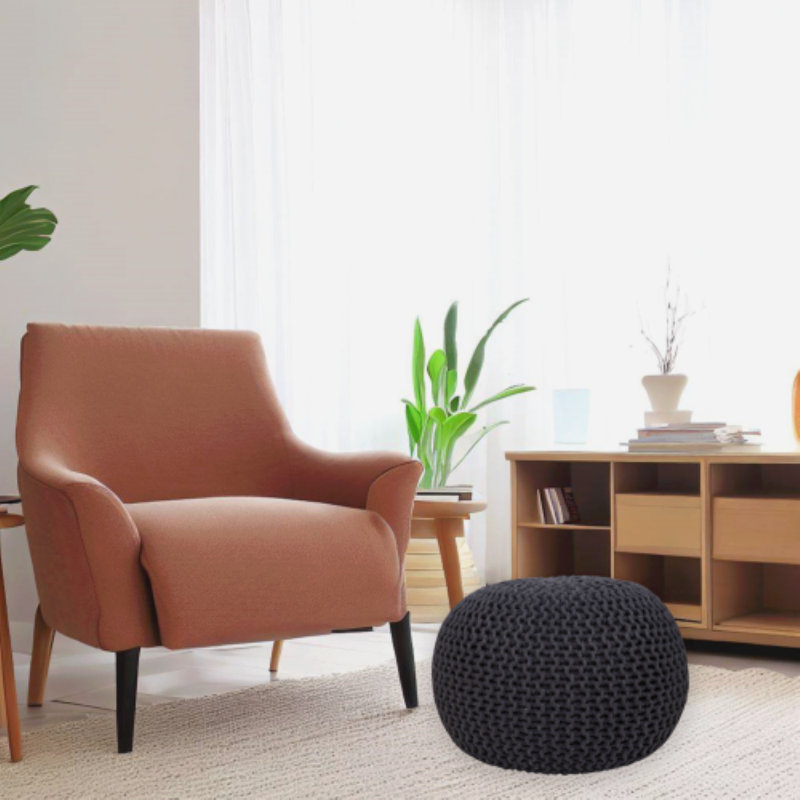 Ls Lychee Large Knitted Pouf- (22x22x16 Inches), Gray