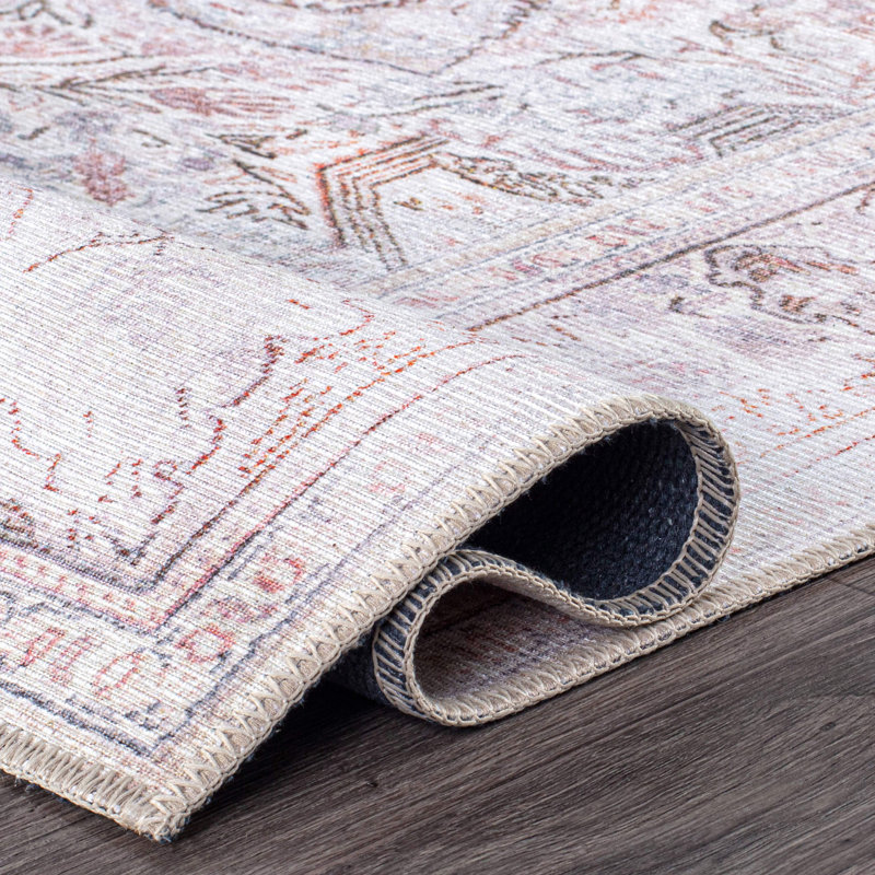 Louisa Machine Washable Oriental Performance Cream/Gray/Brown Area Rug, Rectangle 5' x 7'