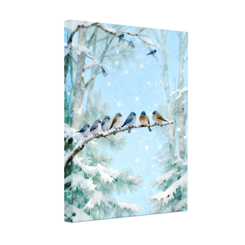 «Christmas Winter Birds On Snowy Branches», ensemble de 3 impressions sur toile, H 18 po x l 12 po