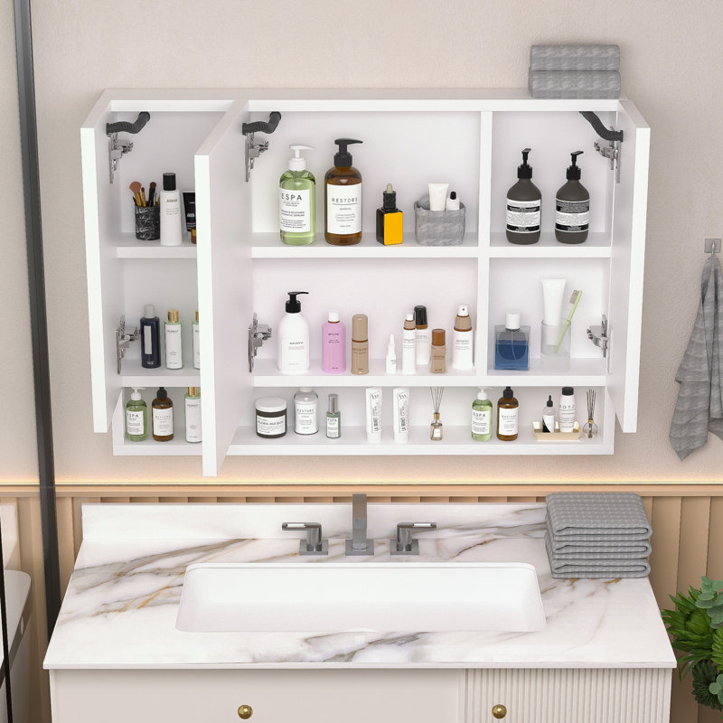Bathroom Cabinets with Mirrors, LED Lights and Storage Compartments
