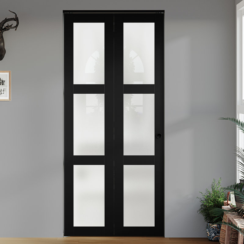 3-Lite 78" Frosted Glass Bi-fold Doors with Installation Hardware Kit for 80" Door Opening Height, 36" x 80"
