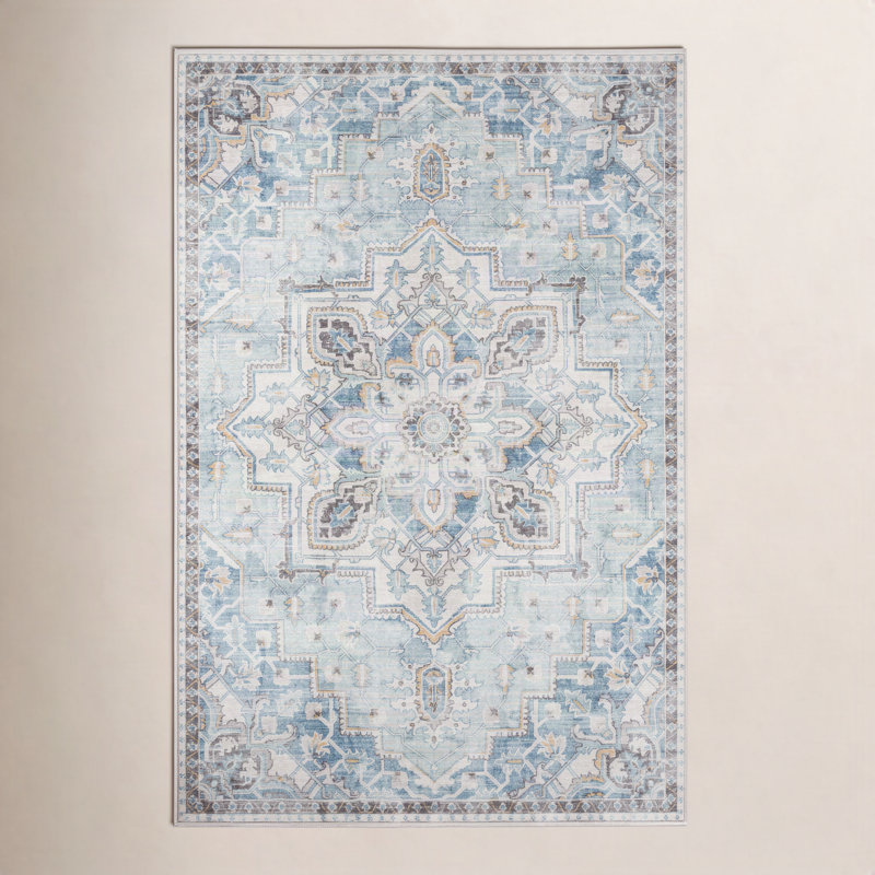 Maz Oriental Area Rug in Light Blue, Rectangle 2' x 3'