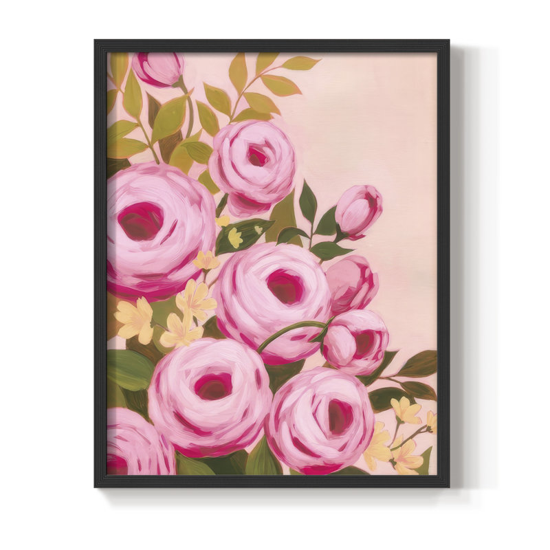 «Vibrant Roses I», reproduction encadrée - bois massif, Noir, H 21 po x l 17 po