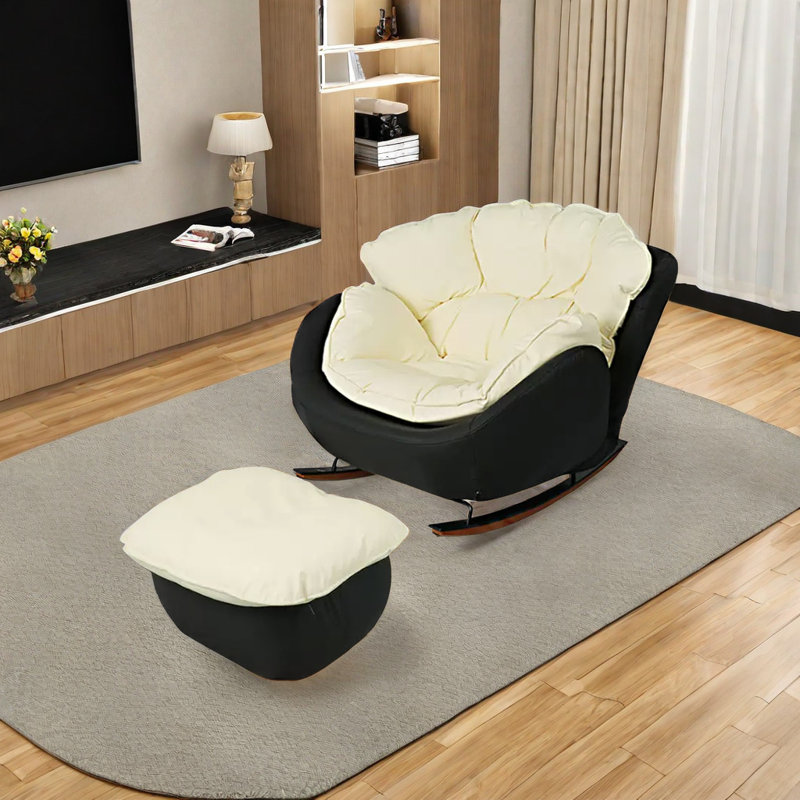 Chaise berçante imperméable en cuir Nano, Beige / noir