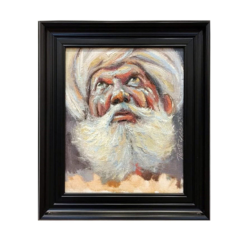 Vieil homme à barbe blanche et turban | Peinture encadrée | Par Boby Abraham | Huile sur toile