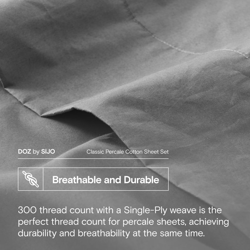 DOZ Organic Percale Sheet Set With A Flat Sheet, Gray, King Sheet Set