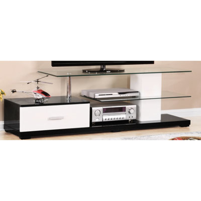 Tv Stand In White & Black, 1 Drawer And 2 Open Shelves For 60" Flat Television Displays  Rectangular Black With Compartments Flat Screens