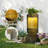 Modern Tiered Column Cascading Water Fountain with LED Lights & Planter, 33" Tall Resin Outdoor Water Feature for Garden Patio Decor-2119405271