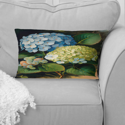 Blue Retro Hydrangea IV - Floral Printed Throw Pillow