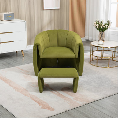 Accent Chair With Ottoman, Mid Century Modern Barrel Chair Upholstered Club Tub Round Arms Chair For Living Room -  Ivy Bronx, C5E59AF50B5140CE8853BF139E759AA7