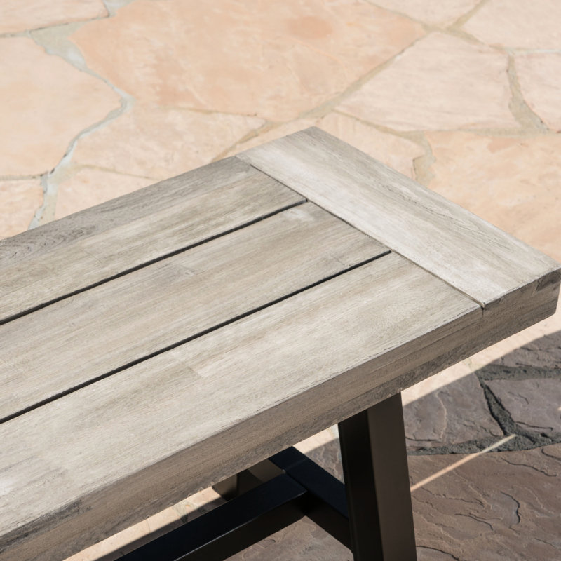 Banc de salle à manger en bois gris et noir avec lambris, style industriel moderne, structure en métal sablé 63 po x 14,36 po