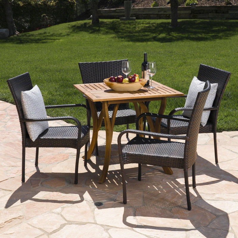 4 - Person Acacia Solid Wood Patio Dining Set Square Table