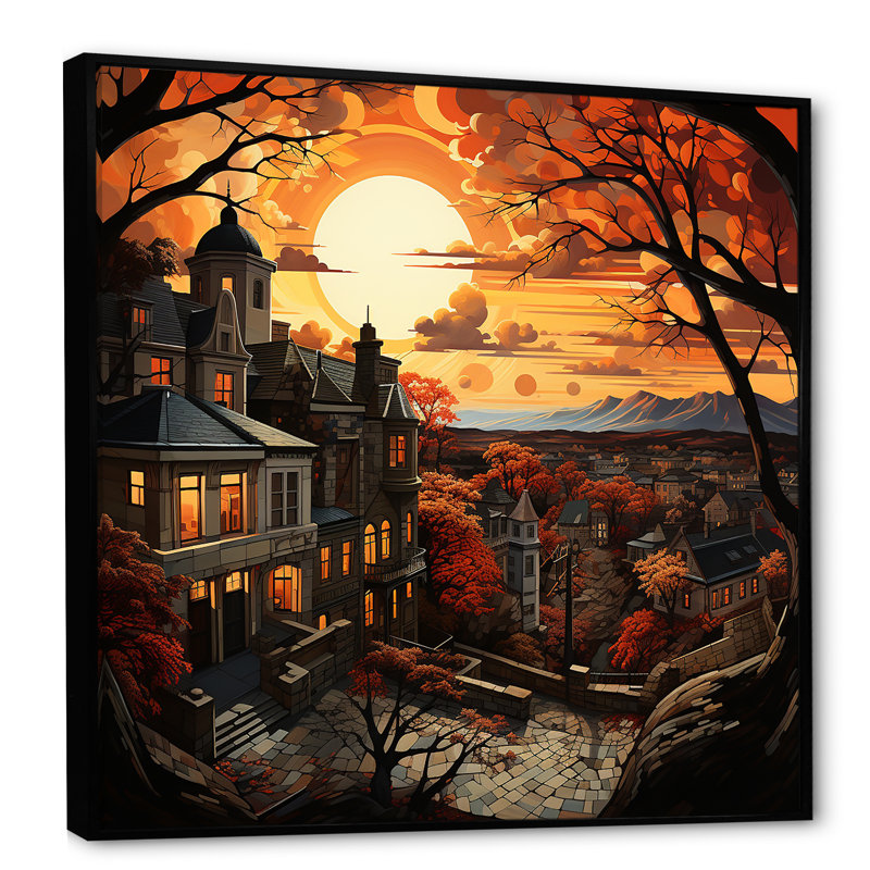 «Village Harlem Horizons At Sunset I», reproduction sur toile, Cadre flottant noir, H 30 po x l 30 po x P 1 po