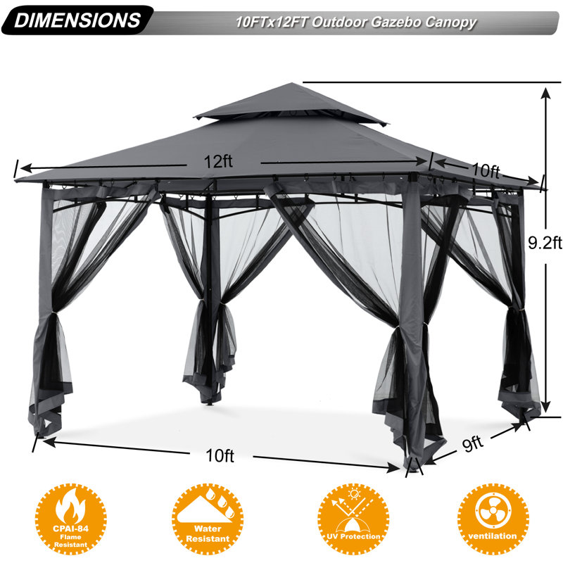 12 Ft. W x 10 Ft. D Steel Patio Gazebo The Soft Roof Gazebos, Dark Gray