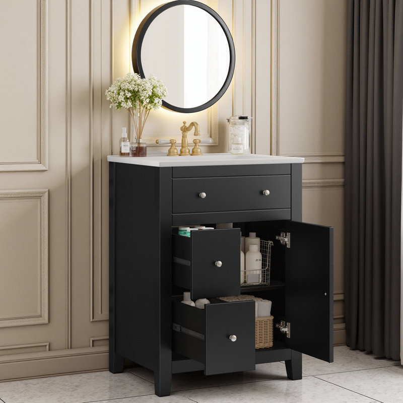 Meuble-lavabo 24 po avec lavabo en céramique, Noir