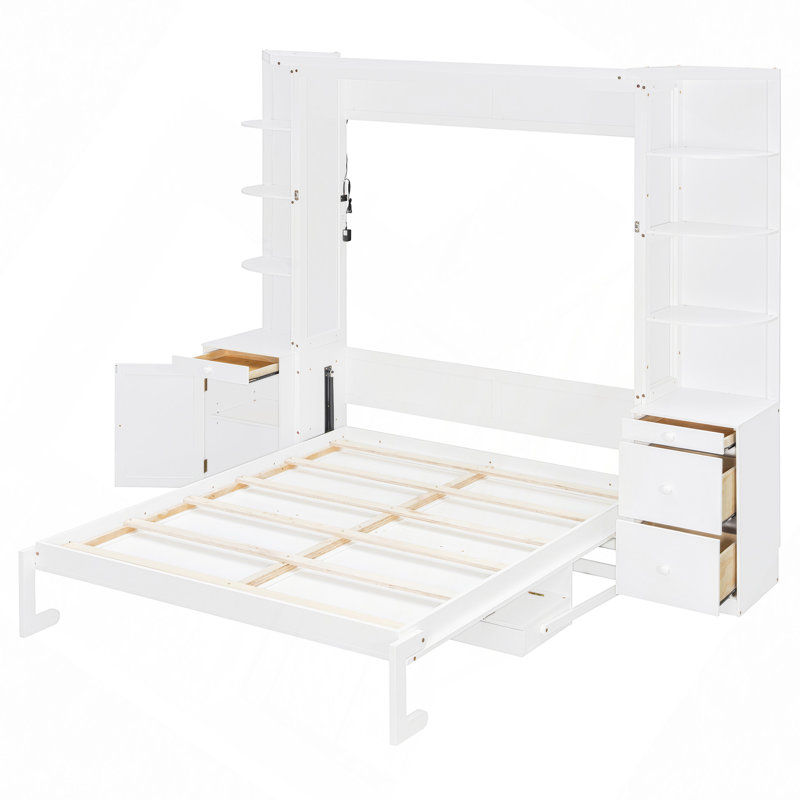 Lit escamotable avec bureau, tablettes et armoires de rangement, lit escamotable mural pour un bureau à domicile peu encombrant